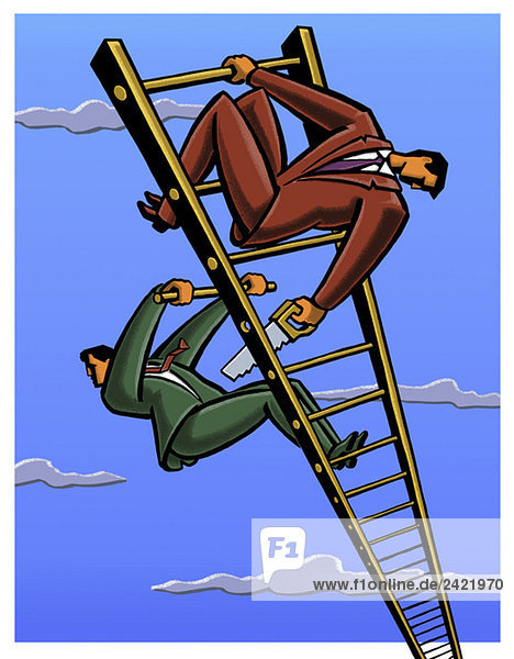 Two men on ladder  competing