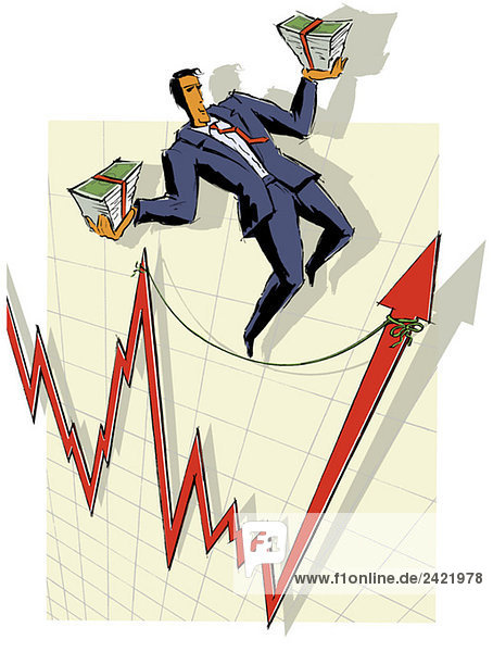 Businessman performing tightrope act