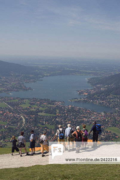 Germany  Bavaria  Tegernsee  hikers at viewpoint
