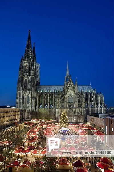 Erhöhte Ansicht der Kirche eingerichtet auf Weihnachten  Kölner Dom  Köln  Nordrhein-Westfalen  Deutschland