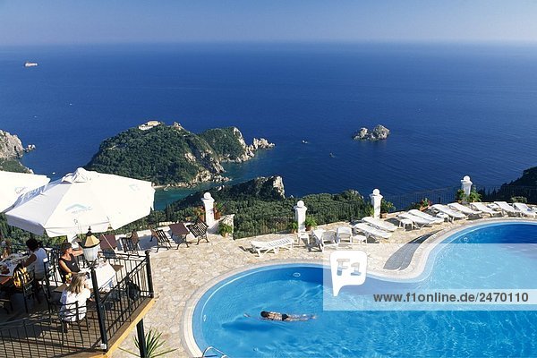Swimming pool at seaside  Corfu  Ionian Islands  Greece