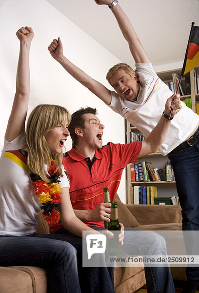 Soccer Fans watching Soccer Game on Television