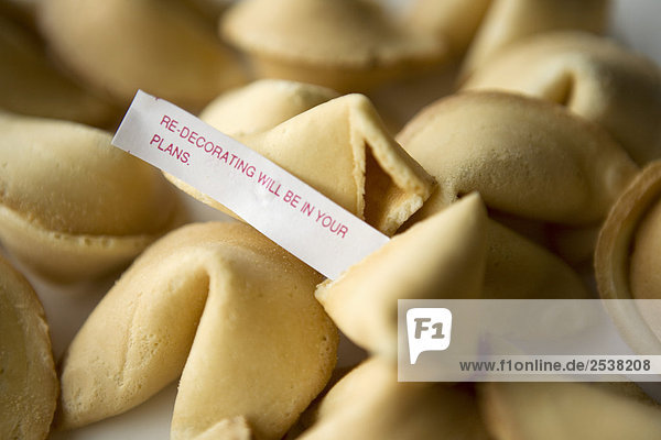 'Fortune cookies with Fortune Reading ''Re-decorating will be in your plans.'' '