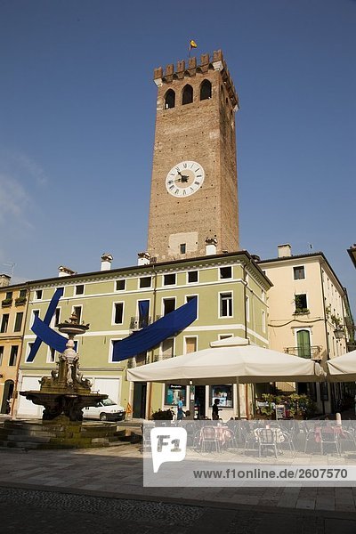 Clock tower of palace  Bassano Di Grappa  Piazza Liberta  Veneto  Italy
