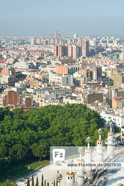 Erhöhte Ansicht der Stadtansicht  Barcelona  Katalonien  Spanien
