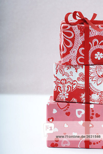 Stack of three gift-wrapped presents