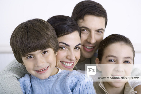 Portrait of family with two children  close-up
