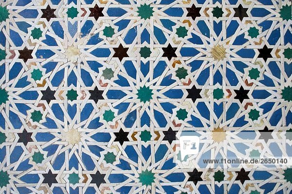 Detail of tiles decoration in Patio de las Doncellas (´Courtyard of the Maidens´)  Reales Alcazares  Sevilla. Andalucia  Spain