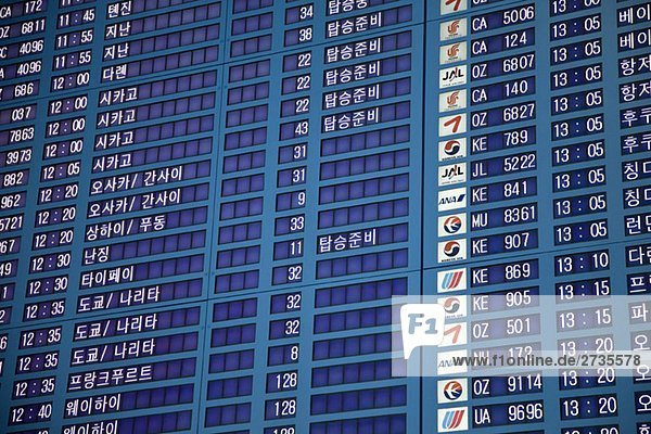 Arrivals and departure board in Seoul airport