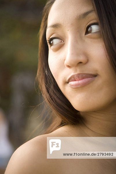 Close up of Asian Woman mit Kopf aktiviert
