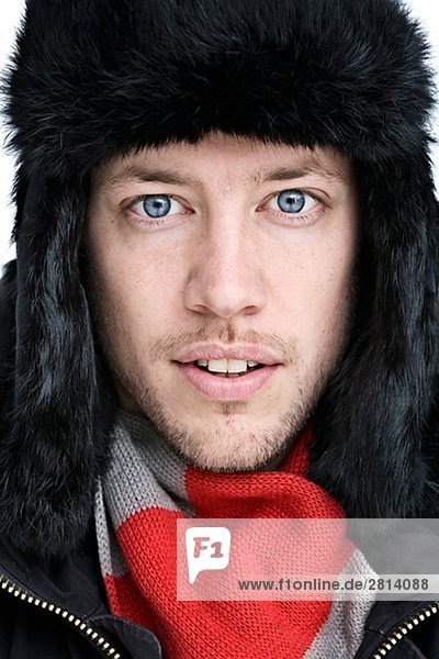 Porträt eines Mannes tragen eine Pelzmütze Schweden.