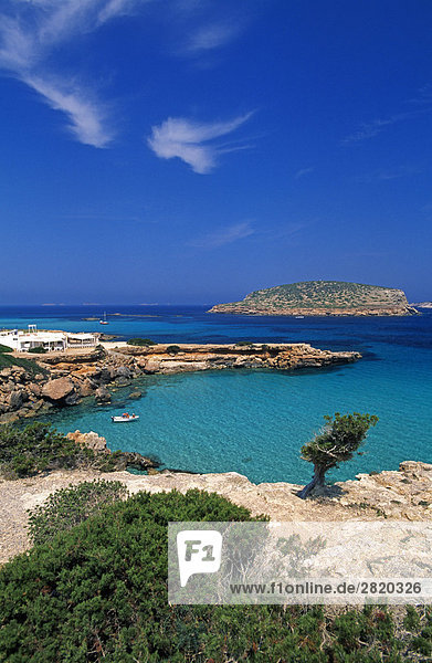 Erhöhte Ansicht des Resort an der K??ste  Cala Comte  Ibiza  Balearen Inseln  Spanien
