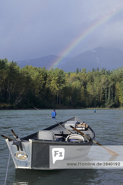 Driftboat and flyfishermen  Bulkley river  British Columbia  Canada.