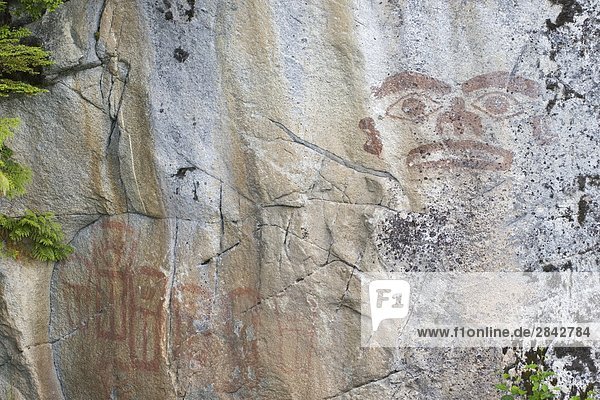 Native pictograph on rock near Prince Rupert in northern British Columbia Canada