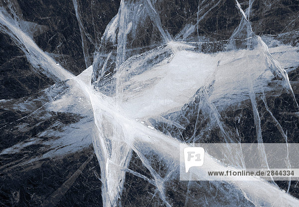 Close-up of ice patterns on Ghost Lake  Alberta  Canada