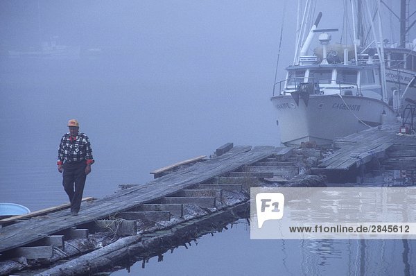 gehen Boot Nebel Kyuquot Sound British Columbia Kanada Fischer Vancouver Island