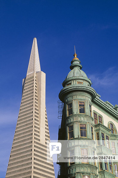 USA  San Francisco  Transamerica Turm und viktorianische Architektur