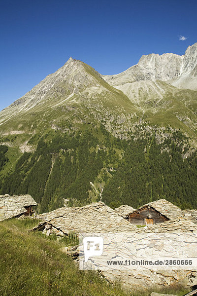Switzerland  Wallis Alps  Val d'Herens  Mountain pasture  Alpine huts