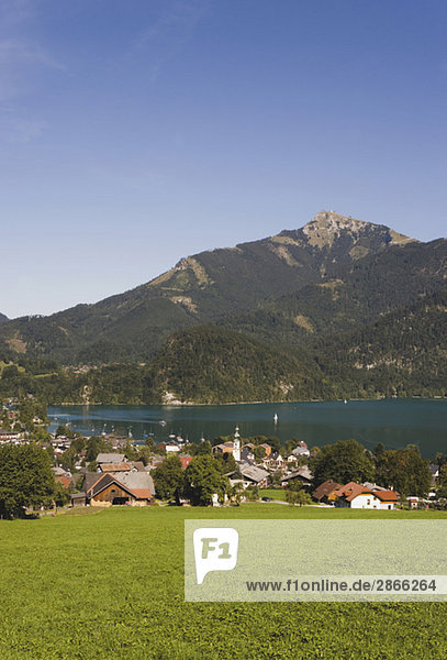 Austria Lake Wolfgangsee St. Gilgen Schafberg mountain in backgound