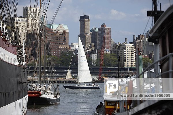 Sailing vessels at the South Street Seaport  New York City  USA