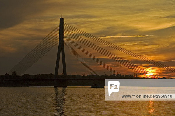The modern Riga the striking suspending wire bridge capital Riga  Latvia  Baltic States