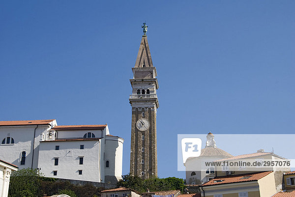 Venetian bell tower  Piran  Istria  Slovenia  Europe