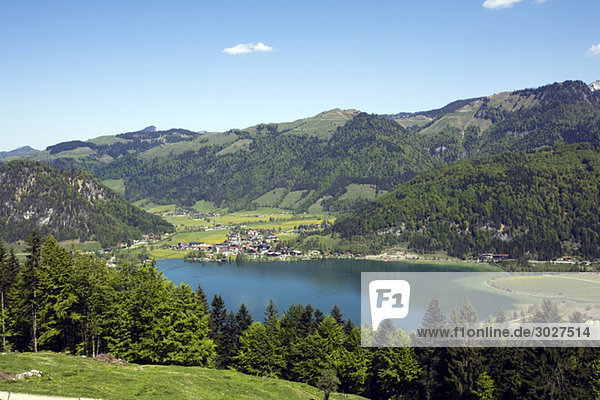 Austria  Tyrol  View over Walchsee in spring