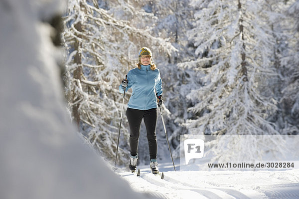 Austria  Tyrol  Seefeld  Woman cross country skiing
