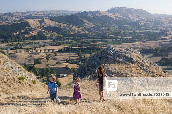 New Zealand  Havelock North  Mother and children hiking