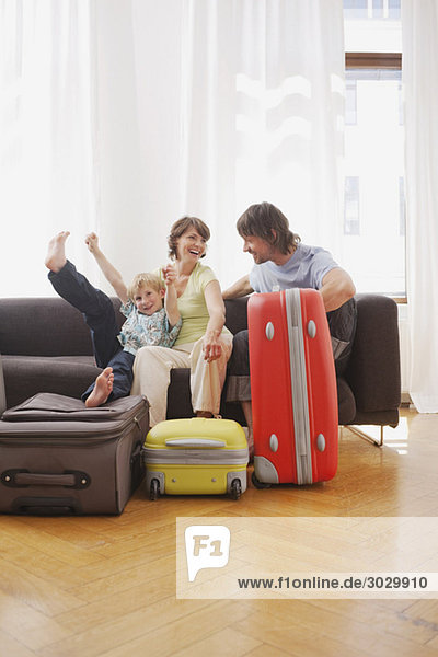 Germany,  Leipzig,  Family with luggage