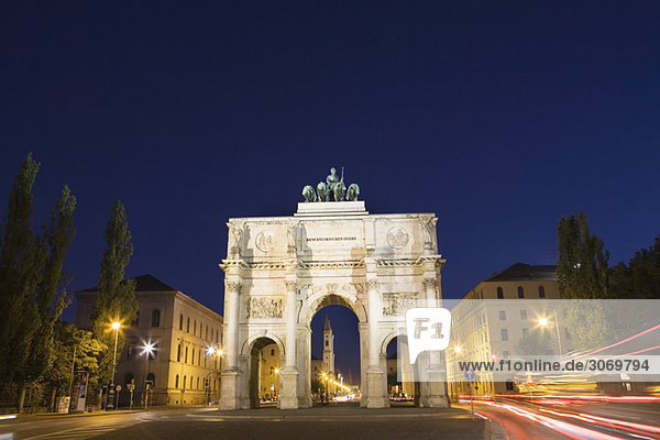 Victory Gate at night in Munich Bavaria Germany