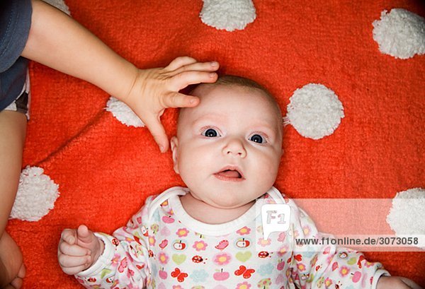 Eine kleine Hand klopfte ein Baby Head Schweden
