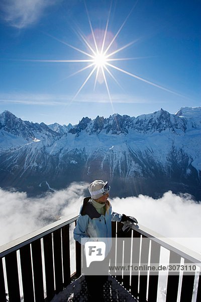Woman admiring the view Chamonix France.
