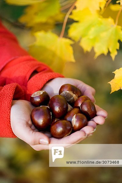 A woman holding chestnuts Sweden.
