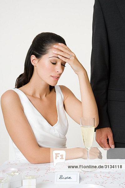 Stressed looking bride at a wedding