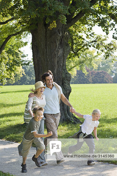 A family walking in the park