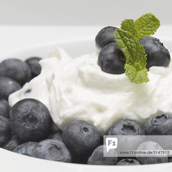 Naturjoghurt mit Heidelbeeren und Minze