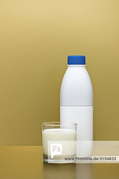 Glas und Flasche Milch