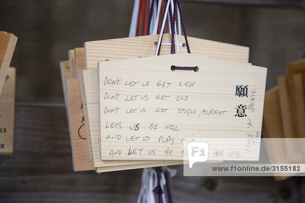 Small wooden ema (prayer boards)  Tokyo  Japan