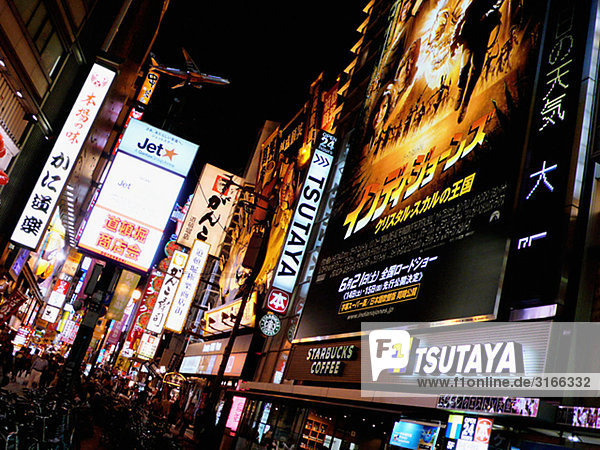 Advertising signs in a big city at night  Japan.
