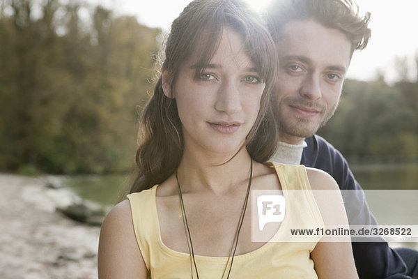 Germany  Berlin  Lake Wannsee  Young couple  portrait  close-up