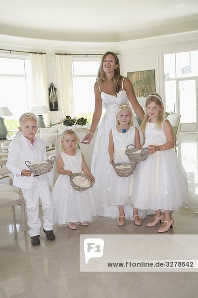 Bride with children portrait
