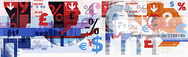 Collage aus Währungssymbolen