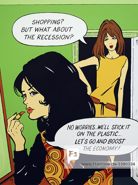 Frau trägt Lippenstift auf in einem Comic