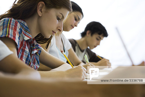 High school students concentrating in class