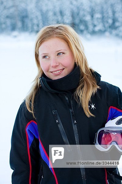 Portrait of a young femal downhill skier  Sweden.