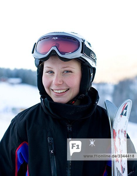 Portrait of a young femal downhill skier  Sweden.