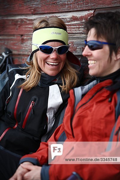 Two smiling skiers  Lapland  Sweden.