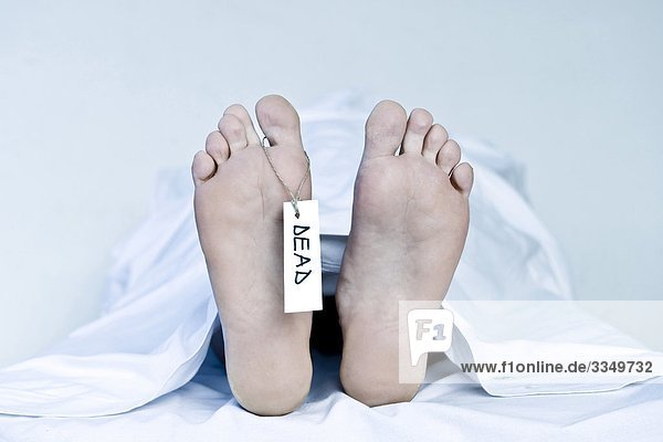 Human Cadaver  Detail des Fußes mit Toe tag