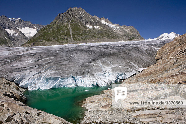 Felsbrocken Landschaftlich schön landschaftlich reizvoll Berg Steilküste Eis Natur Gletscher Moräne Bergsee schweizerisch Schweiz Kanton Wallis